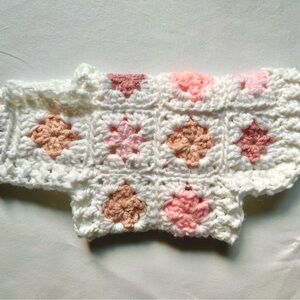 Crochet Dog sweater with Pink and White Squares